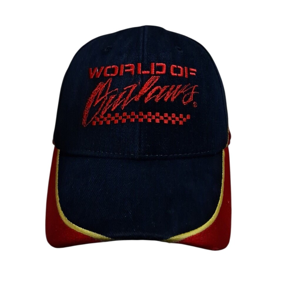 Vintage World of Outlaws Sprint Cars Racing Flame Strapback Hat Black Red Y2K
